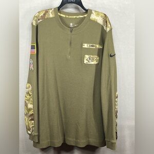 Nike NFL Chiefs CAMOUFLAGE GREEN LONG SLEEVE 1/4 ZIP FRONT MEN'S SHIRT Sz 2XL